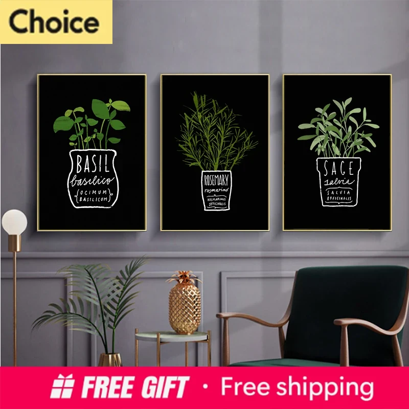 Home Office Depot - キャンバス絵画鉢植えの緑の植物ポスターとプリントキッチンオフィス北欧ミニマリストウォールアート写真リビングルームホームデコレーション