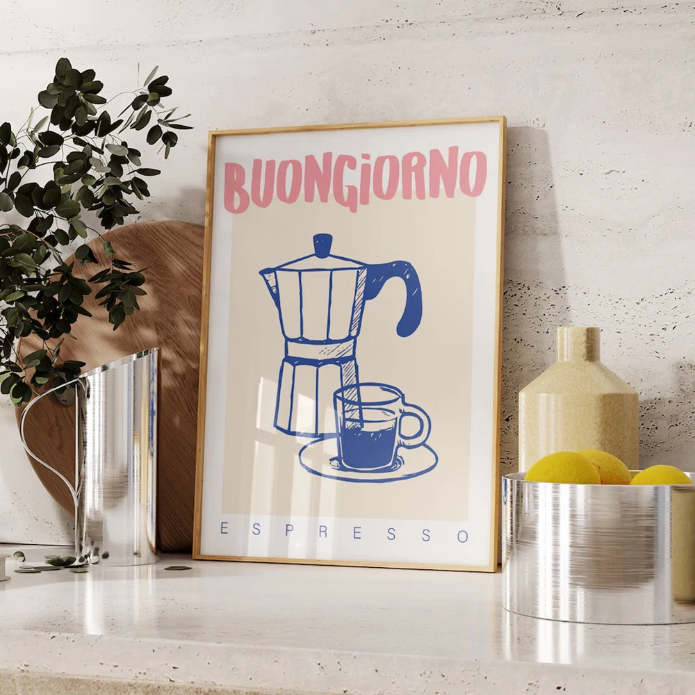 Home Office Kitchen - 現代コーヒーエスプレッソ壁アートプリントトレンディなレトロヴィンテージシックなキャンバス絵画ポスター画像オフィスキッチン家の装飾