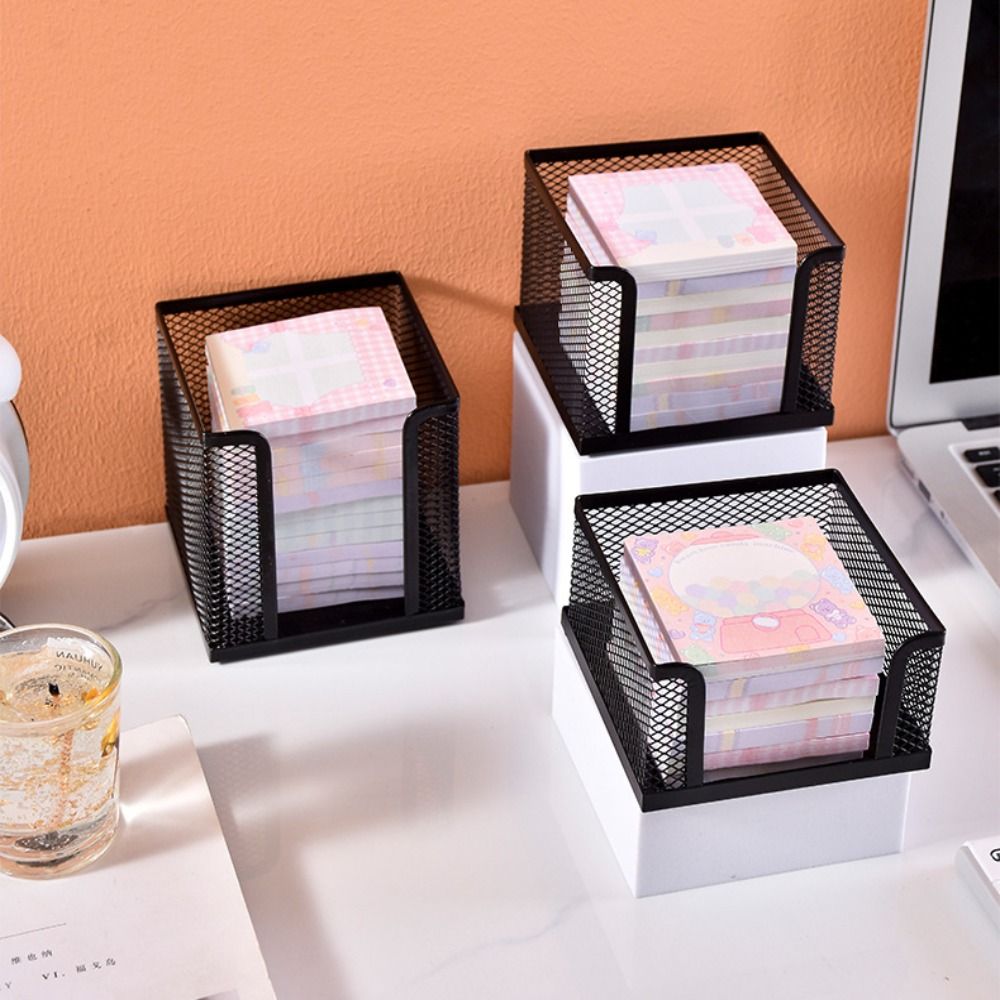 Sticky Note Dispenser - ブラックメッシュペーパーキューブ、ミニメモ帳ボックス、収納ケース、ディスプレイスタンド、家庭、オフィス、学校のクラス用ディスペンサー