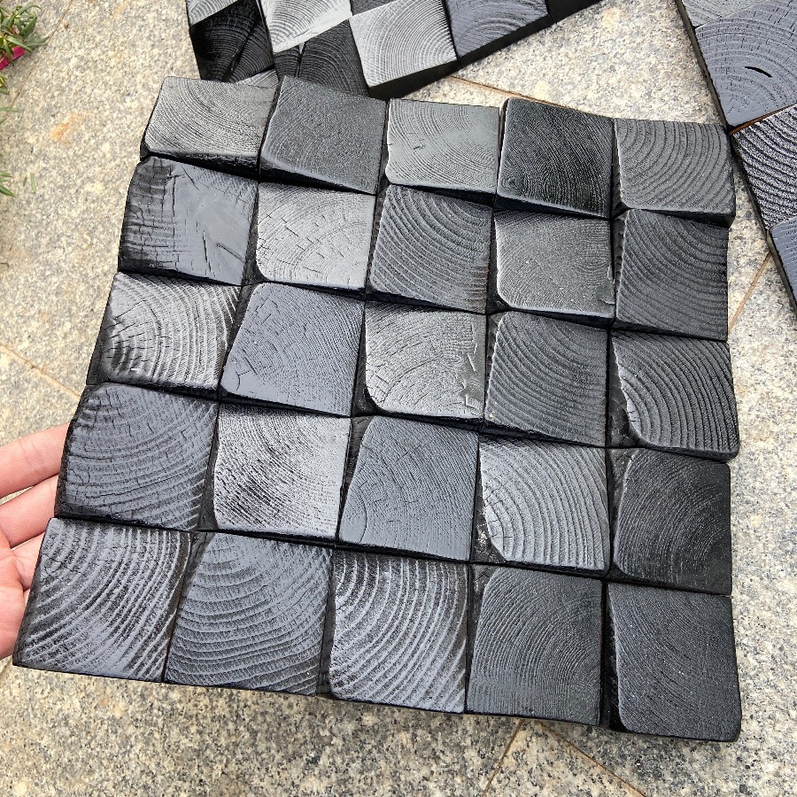 Home Office Background - 天然無垢材3Dアートウォールステッカー炭化黒漆モザイクタイル背景パネル壁飾り（家庭、オフィス、寝室用）