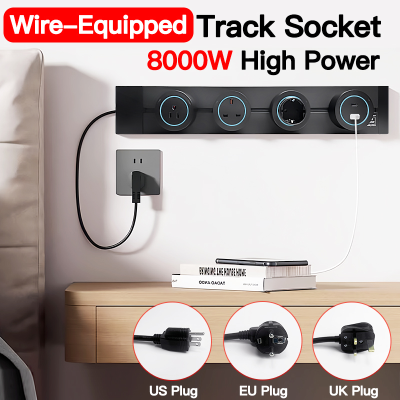 Home Office Of Uk - 8000Wハイパワー電源タップ（ワイヤー付き）、US/EU/UK対応USB Type-C搭載壁掛け電源タップ（家庭・オフィス用）