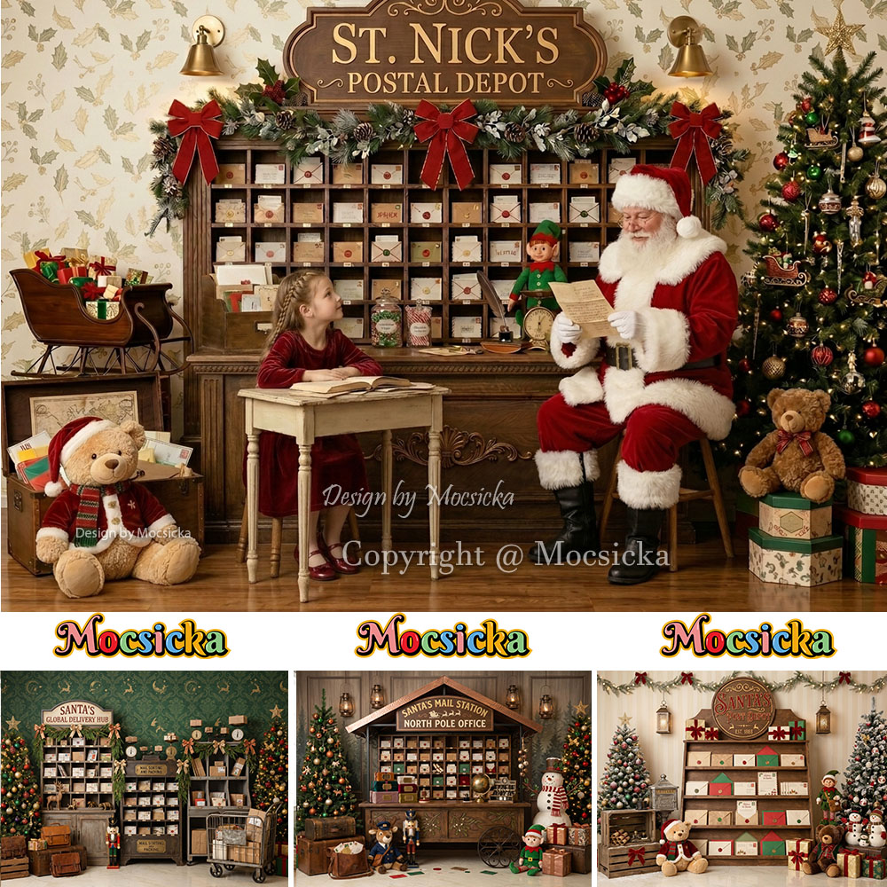 Home Office Background - Mocsicka クリスマス北極郵便局背景写真撮影サンタ郵便局クリスマス雪だるまクマ背景子供写真スタジオ