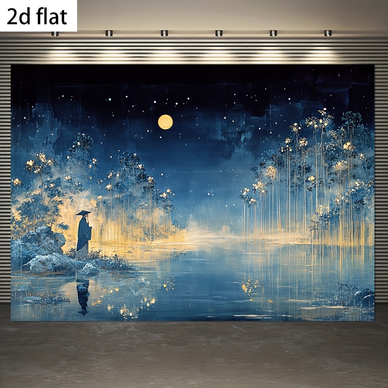 2D フラット背景布 - 満月と星が輝く静かな夜景、家庭やオ - Home Office Background のレビューと価格