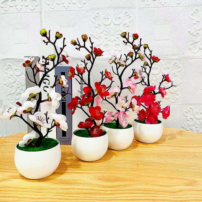シミュレーション梅の花鉢植え人工プラスチック造花ホームオフィ - Home Office Background のレビューと価格