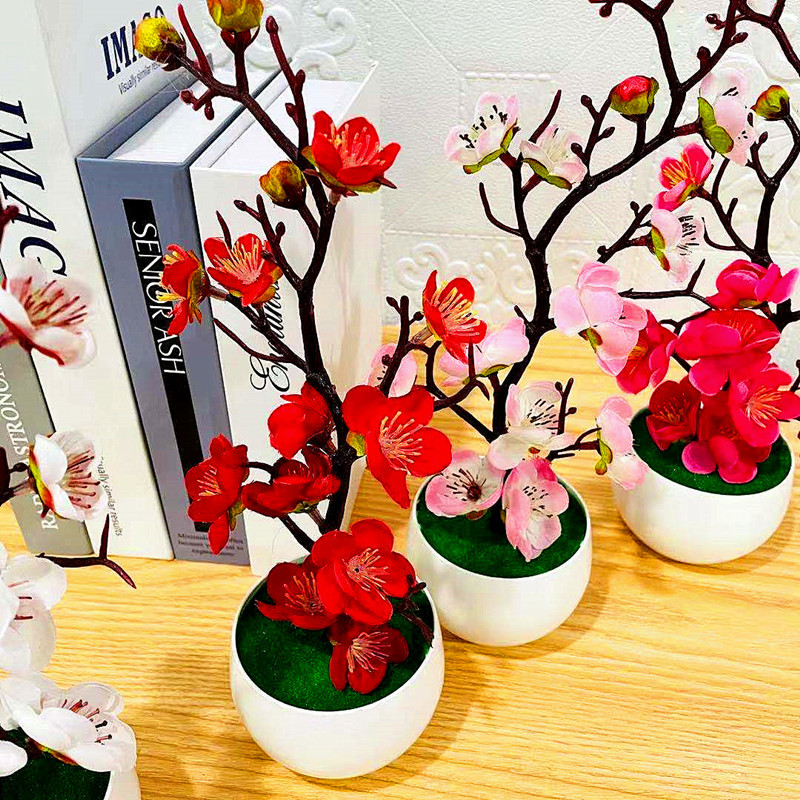 シミュレーション梅の花鉢植え人工プラスチック造花ホームオフィ - Home Office Background のレビューと価格