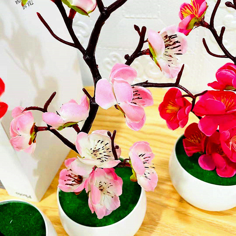 シミュレーション梅の花鉢植え人工プラスチック造花ホームオフィ - Home Office Background のレビューと価格