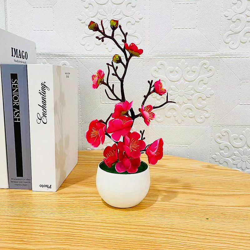 シミュレーション梅の花鉢植え人工プラスチック造花ホームオフィ - Home Office Background のレビューと価格