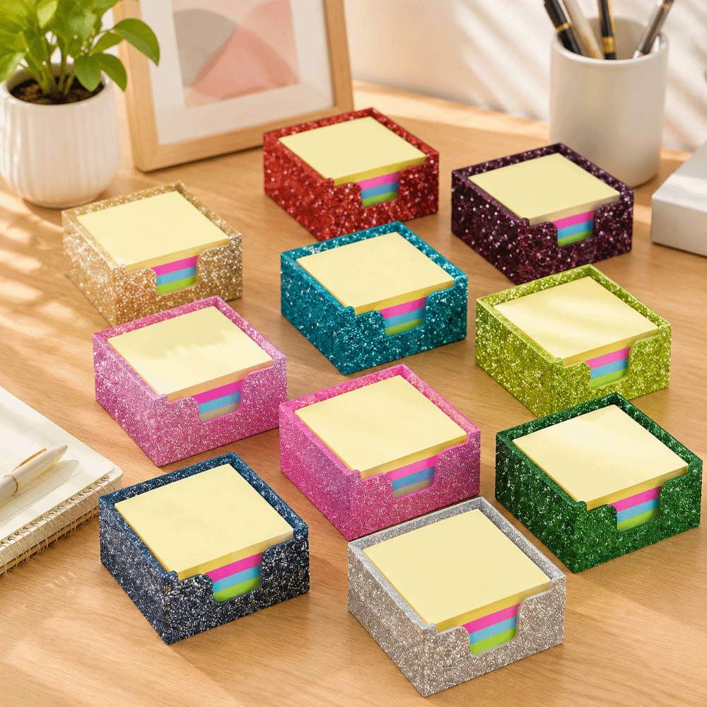 グリッターアクリル付箋ホルダー省スペース3.9x3.9インチ - Sticky Note Dispenser のレビューと価格