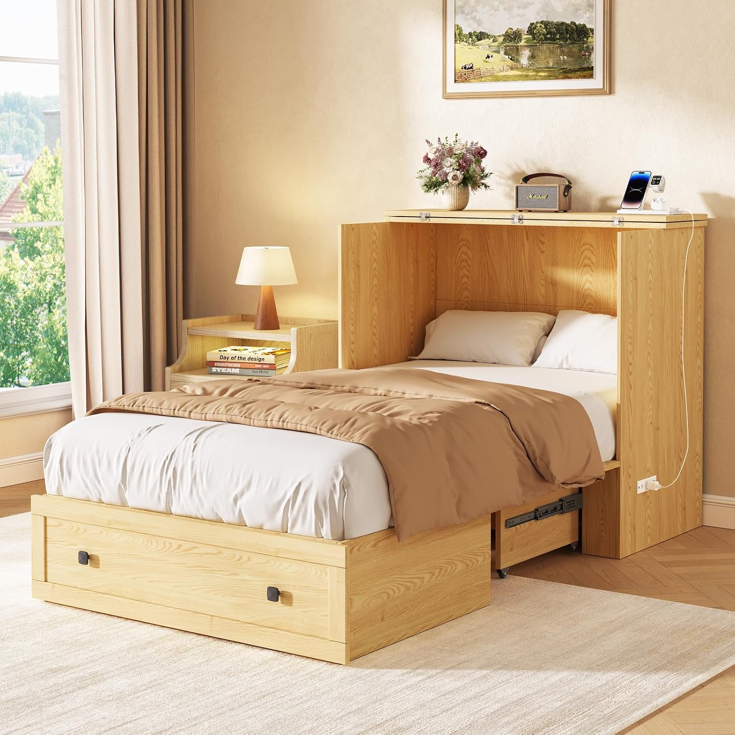 省スペースのマーフィーベッドチェスト、ツインサイズ、引き出し - Home Office Guest Room のレビューと価格