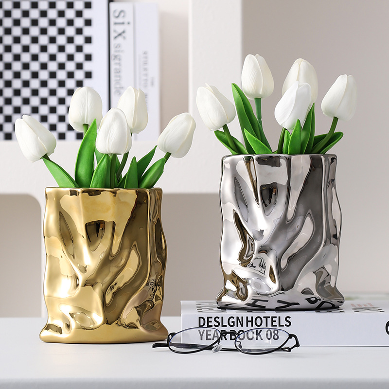 花の配置のための北欧のセラミック不規則な花瓶、シンプルでモダ - Home Office Form のレビューと価格