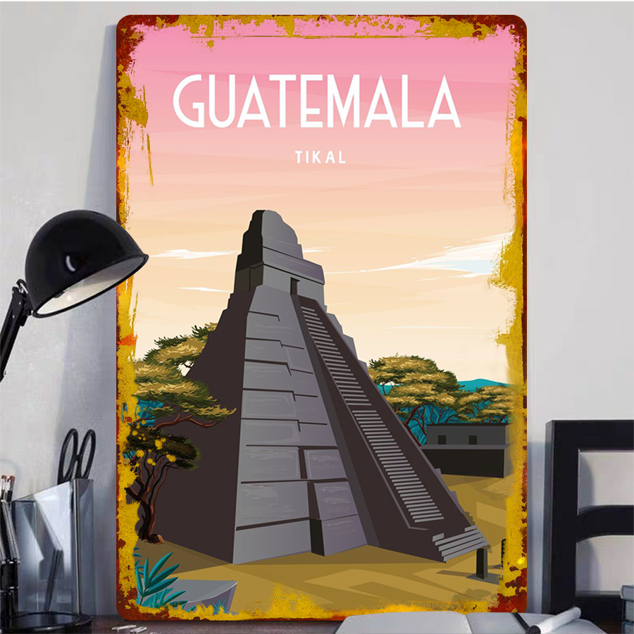 グアテマラティカルマヤピラミッド風景鉄壁アート装飾リビングル - Home Office Guatemala のレビューと価格