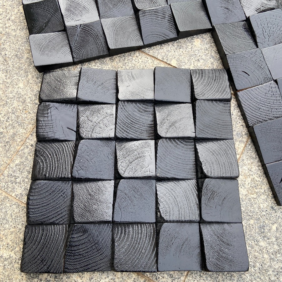 天然無垢材3Dアートウォールステッカー炭化黒漆モザイクタイル - Home Office Background のレビューと価格