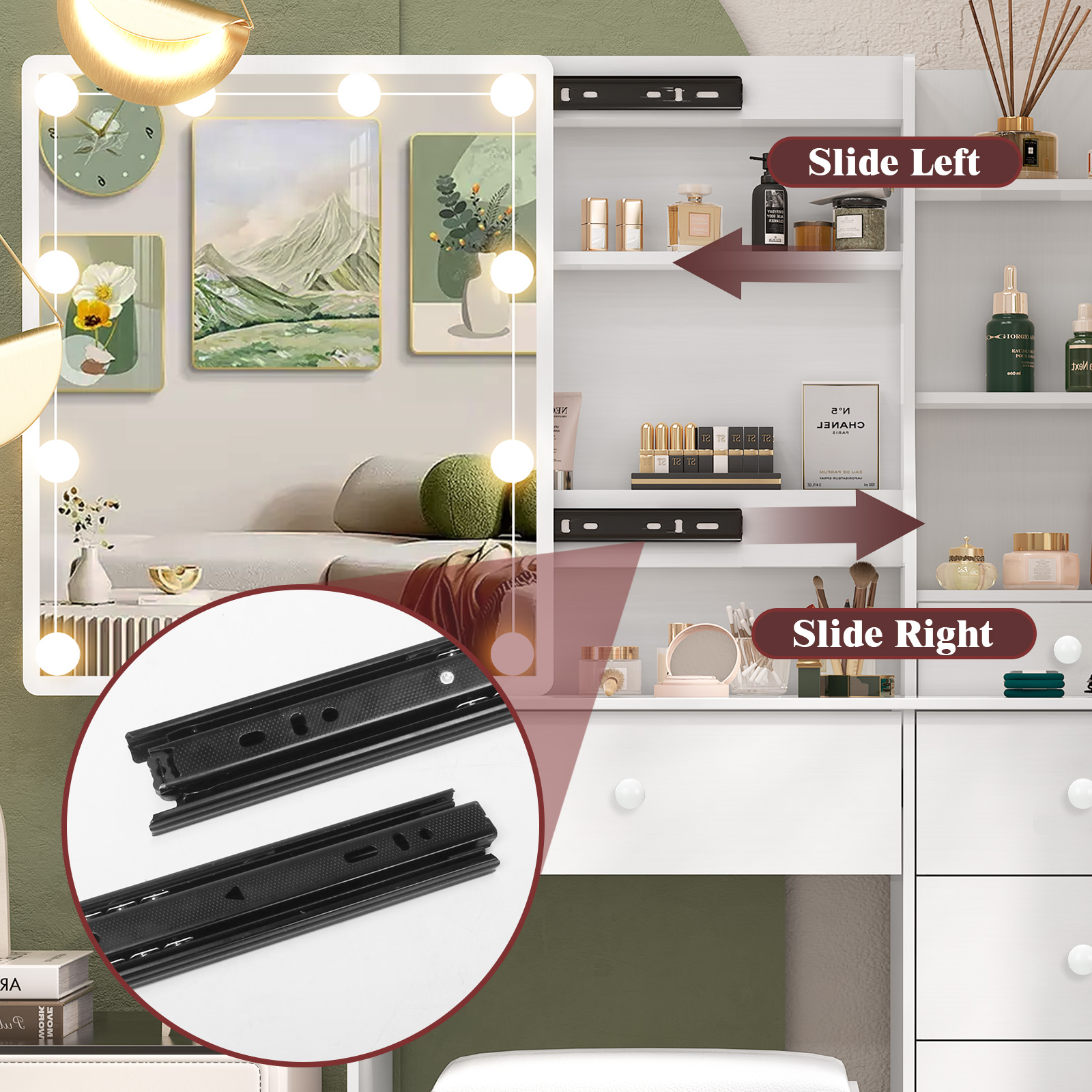 モダンな白い寝室用ドレッシングテーブルセット、LEDライト付 - Home Office Guest Room のレビューと価格