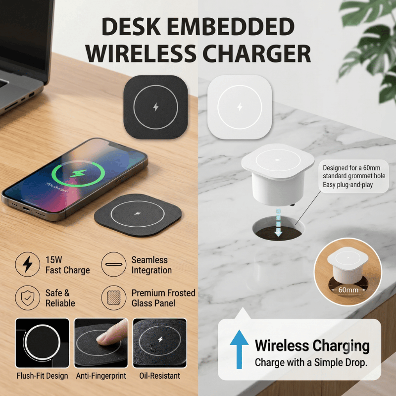 15W内蔵ワイヤレス充電器埋め込み式デスクトップ充電ステーシ - Home Office Of Uk のレビューと価格