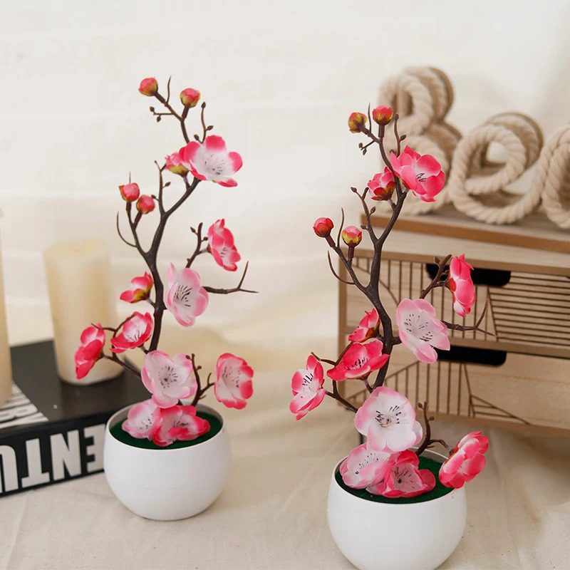 シミュレーション梅の花鉢植え人工プラスチック造花ホームオフィ - Home Office Background のレビューと価格