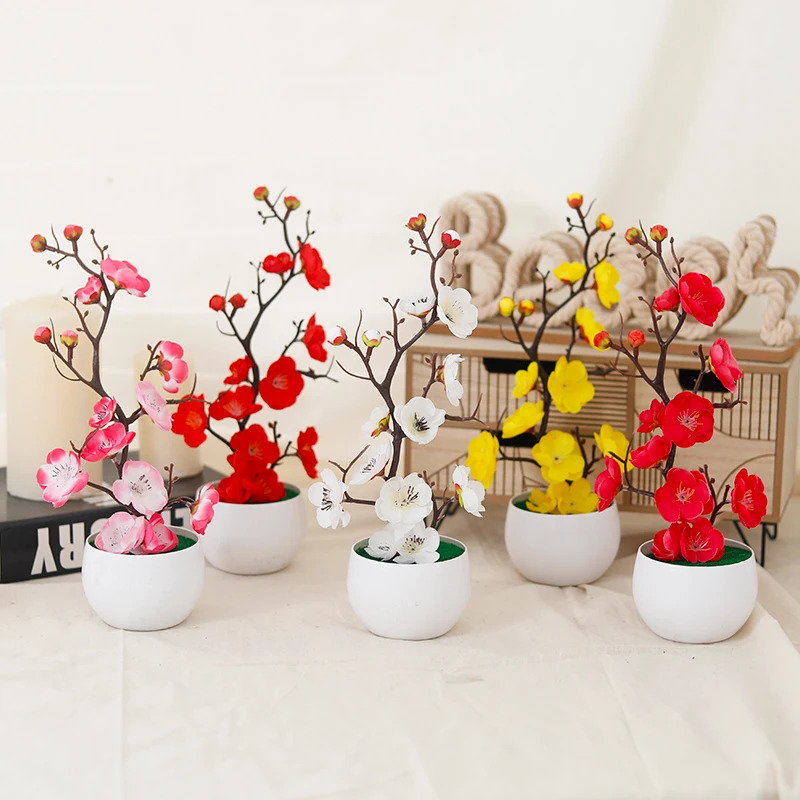 シミュレーション梅の花鉢植え人工プラスチック造花ホームオフィ - Home Office Background のレビューと価格